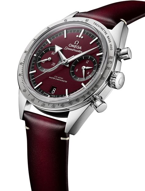 omega burgundy watch|omega 57 speedmaster review.